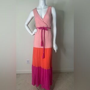FLYING TOMATO PINK ORANGE V NECK MAXI DRESS XS NWOT